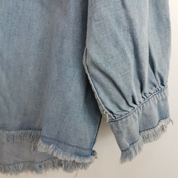 Holding Horses Raw Edge Denim Popover Tunic Blouse Linen Blend - Picture 5 of 6